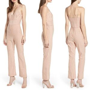 Leith Spaghetti Strap Linen Blend Striped Flare Leg Jumpsuit NWT Women Size XXS